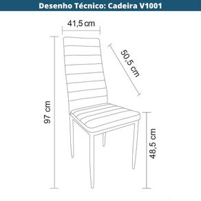 13 Kit 4 Cadeiras V1001 Rivatti 41,5  cm -Largura- Estofado em PU Marrom e Base em Aco Marrom  Desenho Tecnico